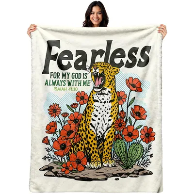 Fearless Leopard Blanket With a Bold Bible Verse