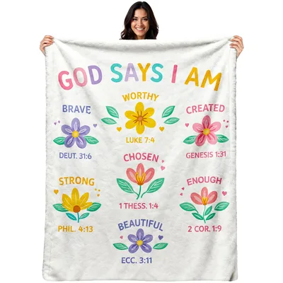 God Says I Am Brave Blanket with Floral Verses