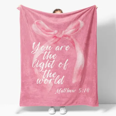 Light of the World Blanket: Pink Bow Bible Verse Throw