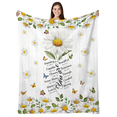 Daisy Bible Verse Blanket for Women, Soft Faith Gift