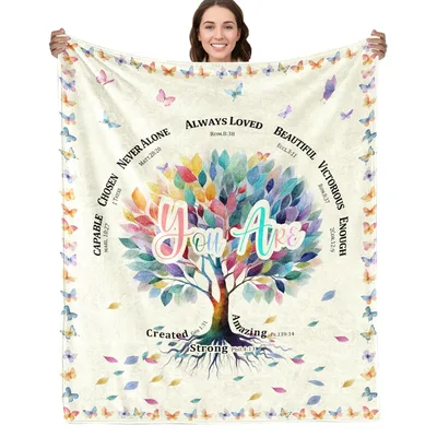 Encouragement Bible Verse Blanket with a Tree of Life