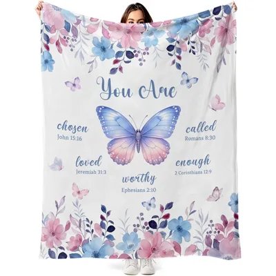 Chosen Loved Worthy Blanket with Butterfly and Verses