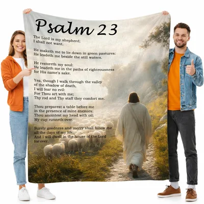 Psalm 23 Scripture Prayer Blanket - Faith and Shepherd Design