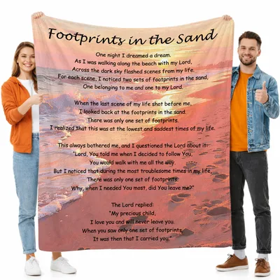Footprints Sand Beach Blanket - Inspirational Scripture Design