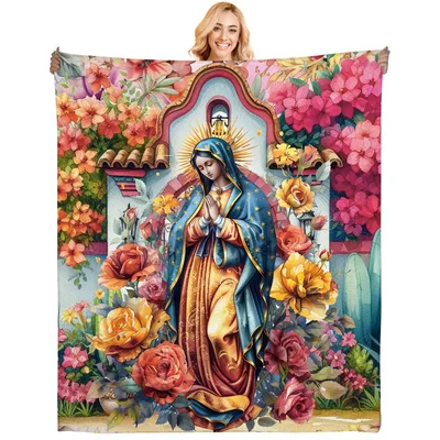 Virgin Mary Prayer Blanket with Roses and Arches