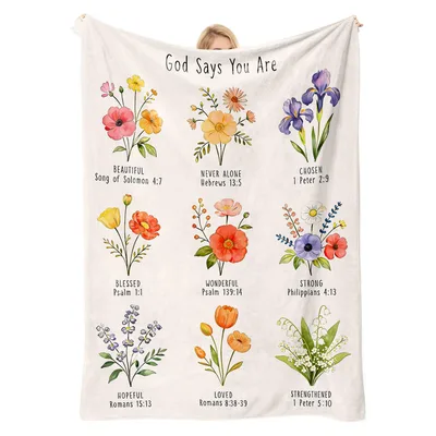 Cream Garden Verses Scripture Blanket with Floral Bible Verses Design