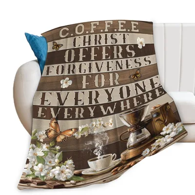 Christian Coffee Blanket with Faith Verse Print
