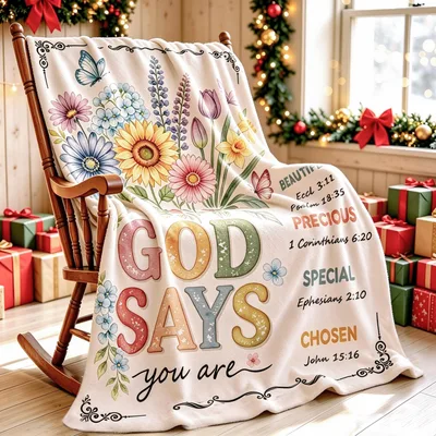 Gott Sagt Du Bist Schön Blanket with Biblical Verses and Floral Art
