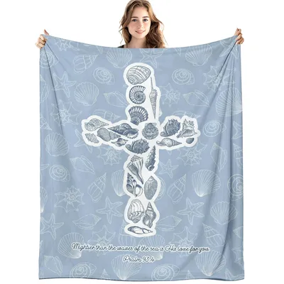 Seashell Cross Blanket: Faith Shaped by the Sea, 50-60 chars