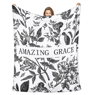 Christian Hymn Blanket with Amazing Grace Botanical Design
