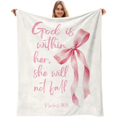 God Is Within Blanket: Pink Bow Bible Verse Throw
