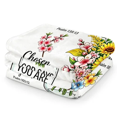Chosen Floral Blanket with Bible Verse Print