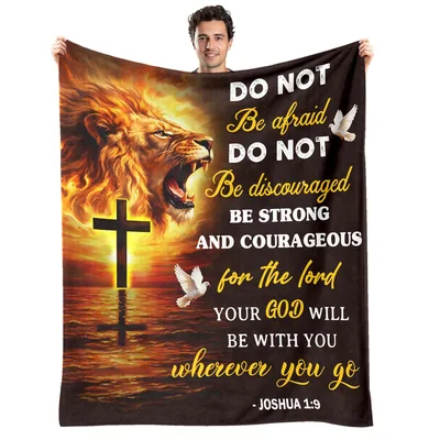 Do Not Be Afraid Lion Blanket with Cross and Verse