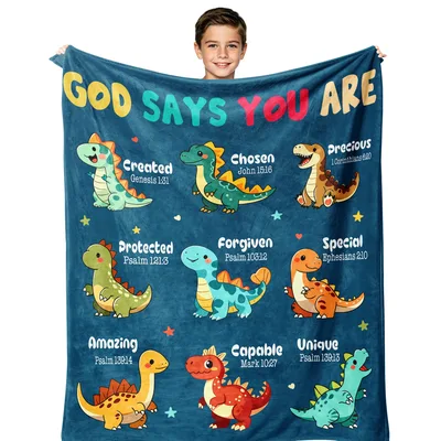 God Says You Are Dinosaurs Blanket - Kids Bible Verse Throw