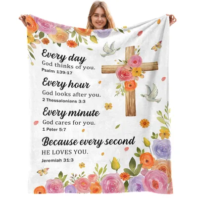 Floral Cross Blessings Every Blanket for Faithful Hearts