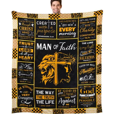 Christian Lion Cross Blanket: Man of Faith Design