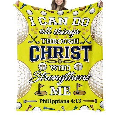 Golf Bible Verse Blanket featuring Philippians 4:13 text