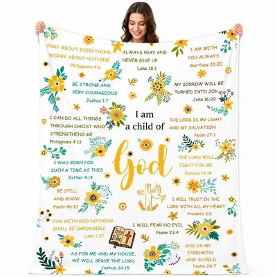 Yellow Floral Scripture Verses Blanket: A Child of God Design