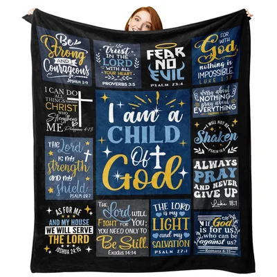 Navy Scripture Collage Faith Verses Mosaic Blanket