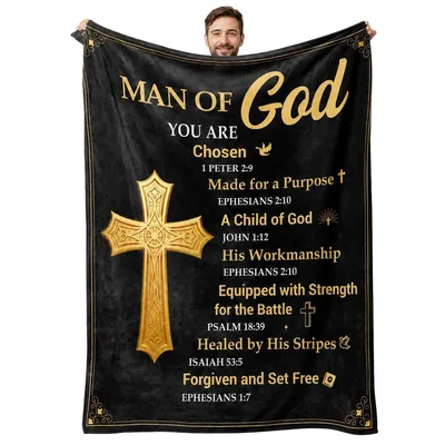 Christian Men Scripture Cross Blanket for Faithful Men