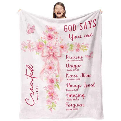 Christian Women Blanket with a Pink Cross and Verses