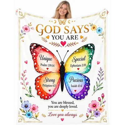 God Says You Are Butterfly Rainbow Blanket for Her