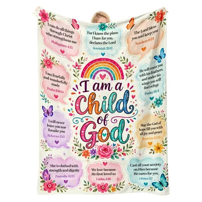 Rainbow Floral Scripture Verses Blanket: I am a Child of God Design