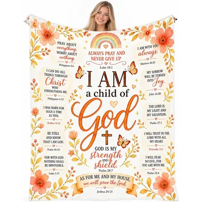 Faith Verses Rainbow Floral Blanket: A Child of God Throw