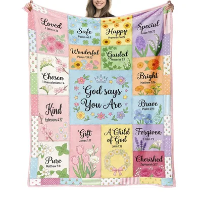Christian Floral Verses Blanket featuring God Says You Are patchwork