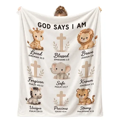 Christian Nursery Blanket With Safari Animals and Bible Verses
