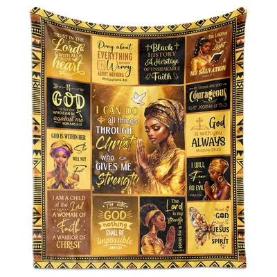 Faith Warrior Woman Blanket: Scripture Verses in Gold