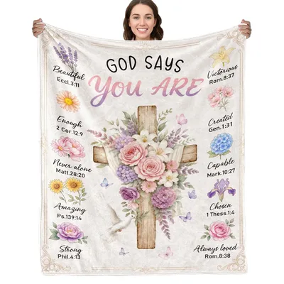 Floral Cross Affirmations Blanket for Her, Scripture Throw