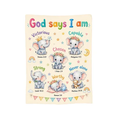Bible Verse Nursery Blanket with Baby Elephants and Affirmations