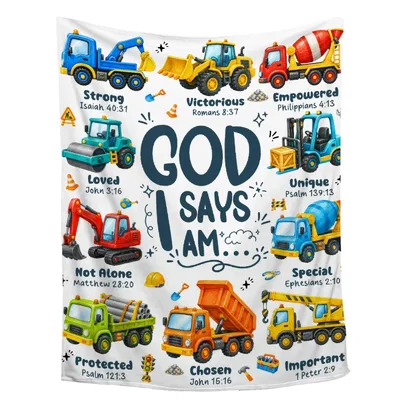 God Says I Am Trucks Blanket for Little Builders