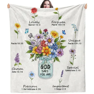 Affirming Bible Verses Blanket with Flowers and Scripture