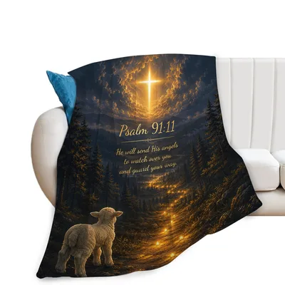 Psalm 91 Lamb Blanket: Divine Protection and Gentle Shepherd Scene