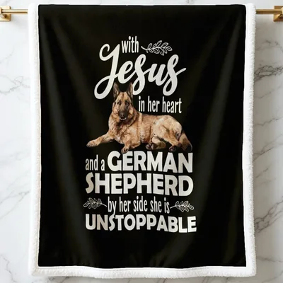 Jesus in Her Heart Blanket: German Shepherd Faith Design