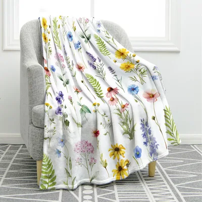 Wildflowers Botanical Pattern Blanket featuring watercolor wildflowers