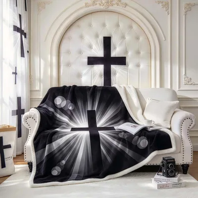 Holy Cross Light Rays Blanket featuring a bold black cross
