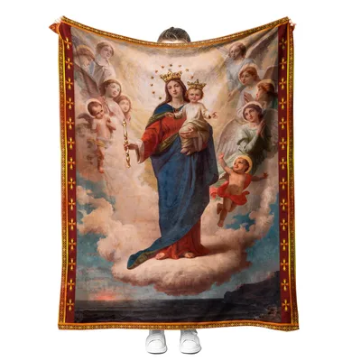 Virgin Mary with Angels Blanket: Classical Art of Our Lady and Cherubs