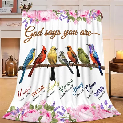 God Says You Are Birds Blanket: Colorful Cardinals and Floral Verse
