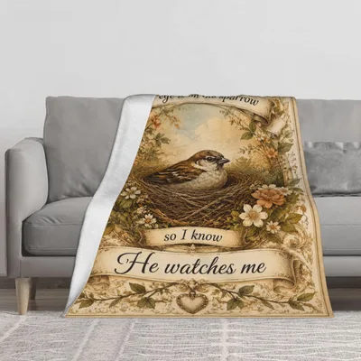 Sparrow Nest He Watches Blanket: Vintage Faith and Comfort