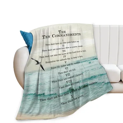 Ten Commandments Scripture Blanket with Ocean Waves and Bird Design