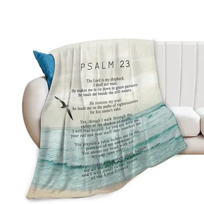 Psalm 23 Scripture Text Blanket with Ocean Waves and Bird Design