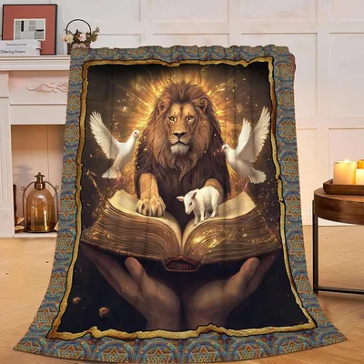 Lion Reading Book Blanket featuring a majestic lion lamb