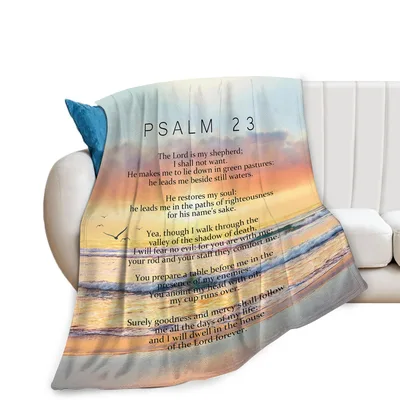 Psalm 23 the Lord Blanket - Full Scripture Beach Sunset Design