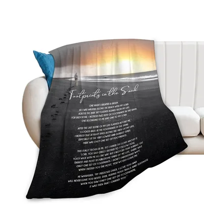 Footprints in the Sand Poem Blanket - Scripture Beach Design