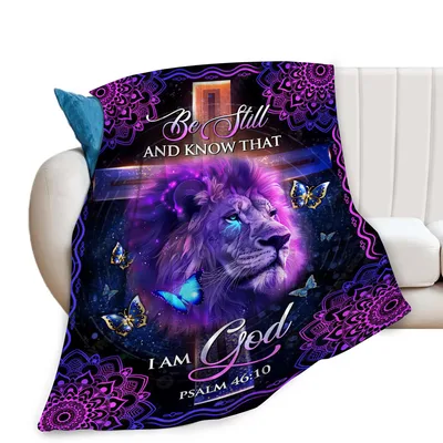 Lion Be Still Psalm Blanket - Spiritual Lion and Butterfly Design