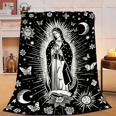 Our Lady of Guadalupe Blanket: Black and White Virgin Mary Art
