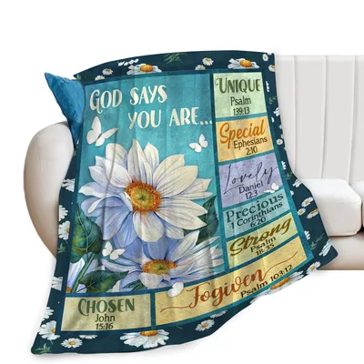 God Says You Are Daisy Blanket with Bible Verses and Flowers